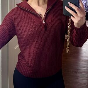 Source Unknown Ribbed Half-Zip Sweater - Burgundy
